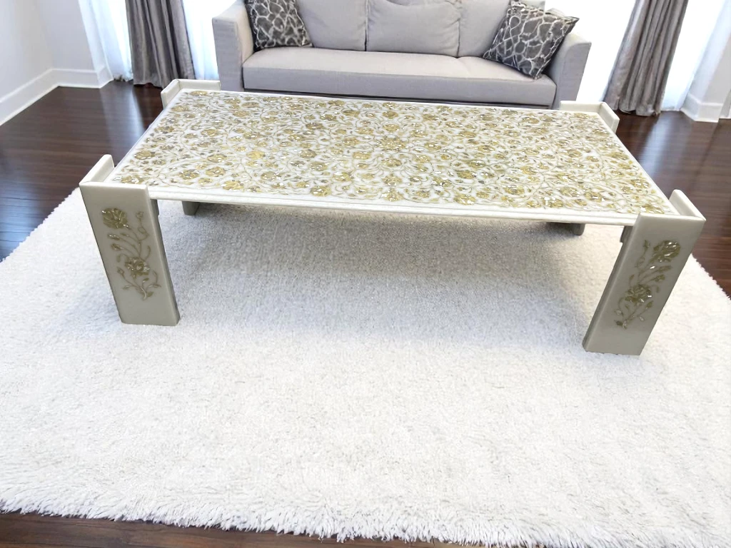 Amazing Mother of Pearl Inlay White Marble Conference Table In India 